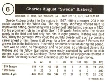 1988 Little Sun Black Sox Scandal #6 Swede Risberg Back