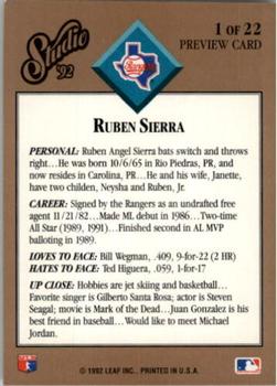 1992 Studio - Studio Previews #1 Ruben Sierra Back