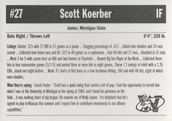2003 Sun Printing Wisconsin Woodchucks #NNO Scott Koerber Back