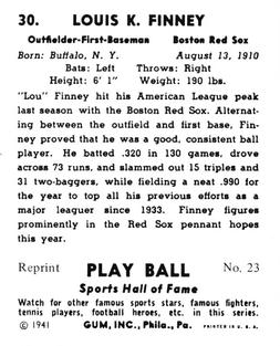 1977 1941 Play Ball Reprint #23 Lou Finney Back