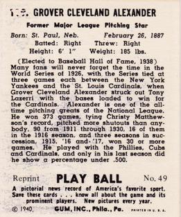 1977 1941 Play Ball Reprint #49 Grover Cleveland Alexander Back