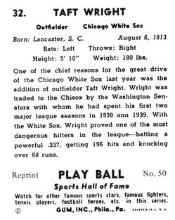 1977 1941 Play Ball Reprint #50 Taft Wright Back