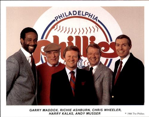 1988 Tastykake Philadelphia Phillies Update #NNO Broadcasters - Garry Maddox / Richie Ashburn / Chris Wheeler / Harry Kalas / Andy Musser Front