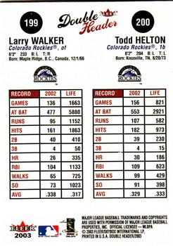 2003 Fleer Double Header #199 / 200 Larry Walker / Todd Helton Back
