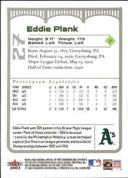 2003 Fleer Fall Classic #27 Eddie Plank Back