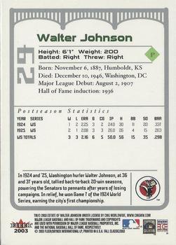 2003 Fleer Fall Classic #29 Walter Johnson Back