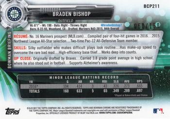2017 Bowman Chrome - Prospects Blue Refractor #BCP211 Braden Bishop Back