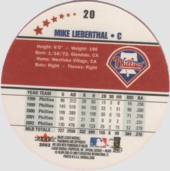2003 Fleer Hardball #20 Mike Lieberthal Back