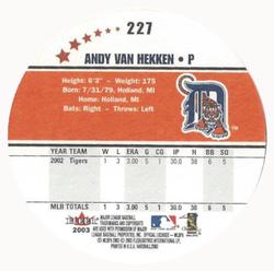 2003 Fleer Hardball #227 Andy Van Hekken Back