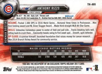 2017 Topps Holiday Bowman #TH-ARI Anthony Rizzo Back
