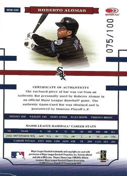 2004 Donruss World Series - Material Bat #WS-10 Roberto Alomar Back