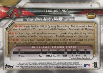2018 Bowman #4 Zack Greinke Back