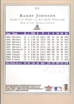 2003 Fleer Rookies & Greats #21 Randy Johnson Back