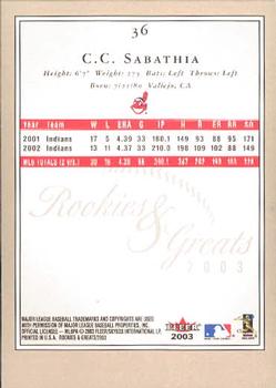 2003 Fleer Rookies & Greats #36 C.C. Sabathia Back
