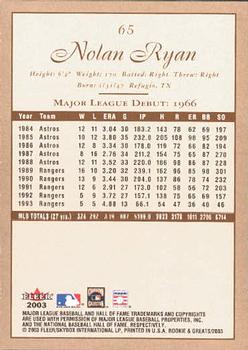 2003 Fleer Rookies & Greats #65 Nolan Ryan Back