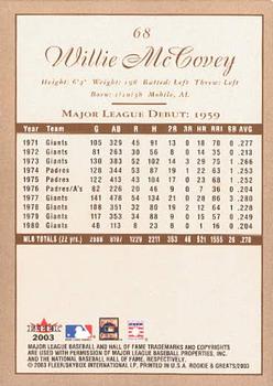 2003 Fleer Rookies & Greats #68 Willie McCovey Back