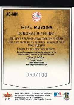 2004 Flair - Autograph Crown #AC-MM Mike Mussina Back