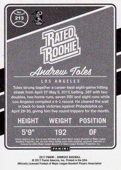 2017 Panini Chronicles - Donruss Rated Rookies Gray Border #213 Andrew Toles Back