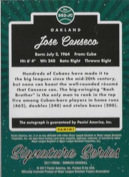 2017 Panini Chronicles - Donruss Signature Series Blue #SS2-JC Jose Canseco Back