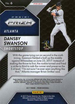 2017 Panini Chronicles - Prizm #6 Dansby Swanson Back