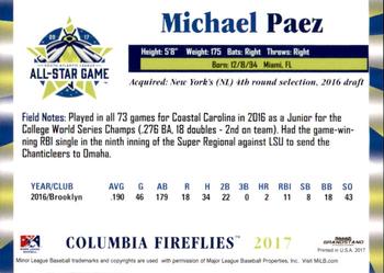 2017 Grandstand South Atlantic League All-Stars #NNO Michael Paez Back