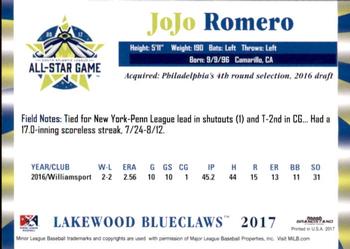 2017 Grandstand South Atlantic League All-Stars #NNO Jojo Romero Back