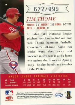 2003 Leaf Limited #7 Jim Thome Back