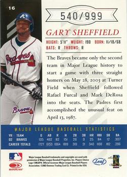 2003 Leaf Limited #16 Gary Sheffield Back