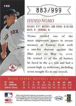 2003 Leaf Limited #103 Hideo Nomo Back