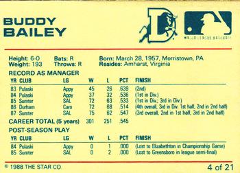 1988 Star Managers #4 Buddy Bailey Back