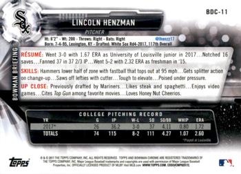 2017 Bowman Draft - Chrome #BDC-11 Lincoln Henzman Back