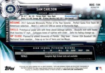 2017 Bowman Draft - Chrome Refractor #BDC-184 Sam Carlson Back