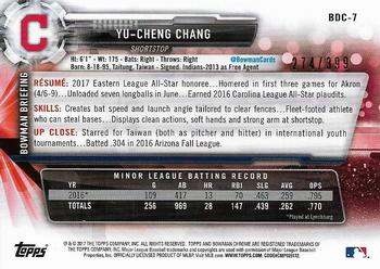 2017 Bowman Draft - Chrome Sky Blue Refractor #BDC-7 Yu-Cheng Chang Back