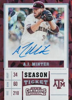 2017 Panini Elite Extra Edition - College Tickets Season Ticket Cracked Ice Autograph #CT-AM A.J. Minter Front