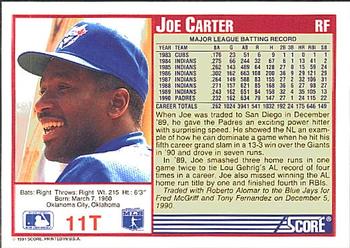 1991 Score Rookie & Traded #11T Joe Carter Back