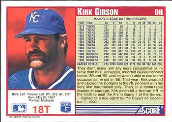 1991 Score Rookie & Traded #18T Kirk Gibson Back