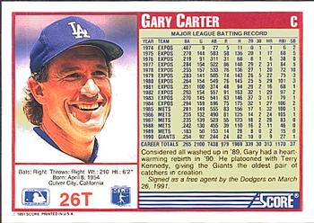 1991 Score Rookie & Traded #26T Gary Carter Back