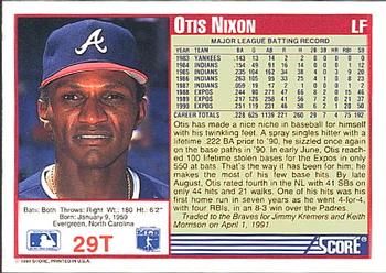 1991 Score Rookie & Traded #29T Otis Nixon Back