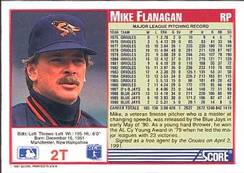 1991 Score Rookie & Traded #2T Mike Flanagan Back