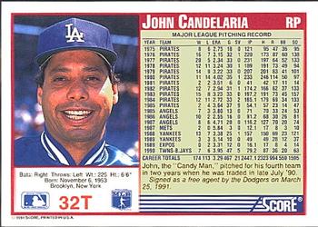 1991 Score Rookie & Traded #32T John Candelaria Back