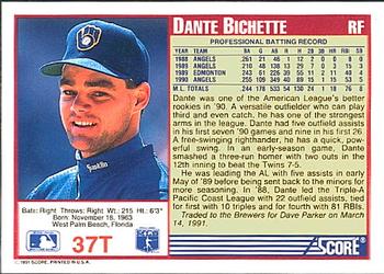 1991 Score Rookie & Traded #37T Dante Bichette Back
