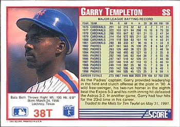 1991 Score Rookie & Traded #38T Garry Templeton Back