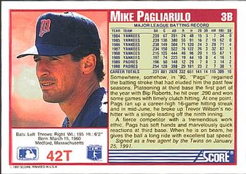 1991 Score Rookie & Traded #42T Mike Pagliarulo Back