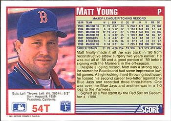 1991 Score Rookie & Traded #54T Matt Young Back