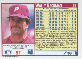 1991 Score Rookie & Traded #8T Wally Backman Back