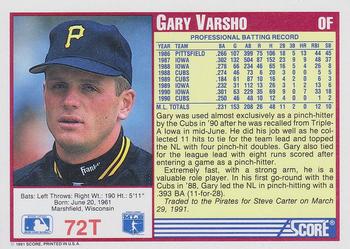 1991 Score Rookie & Traded #72T Gary Varsho Back