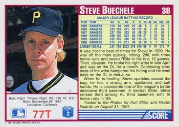1991 Score Rookie & Traded #77T Steve Buechele Back