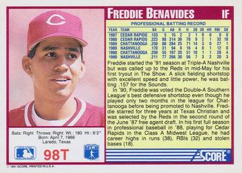 1991 Score Rookie & Traded #98T Freddie Benavides Back