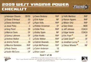 2009 MultiAd West Virginia Power #1 Checklist Back