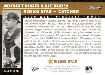 2009 MultiAd West Virginia Power #35 Jonathan Lucroy Back